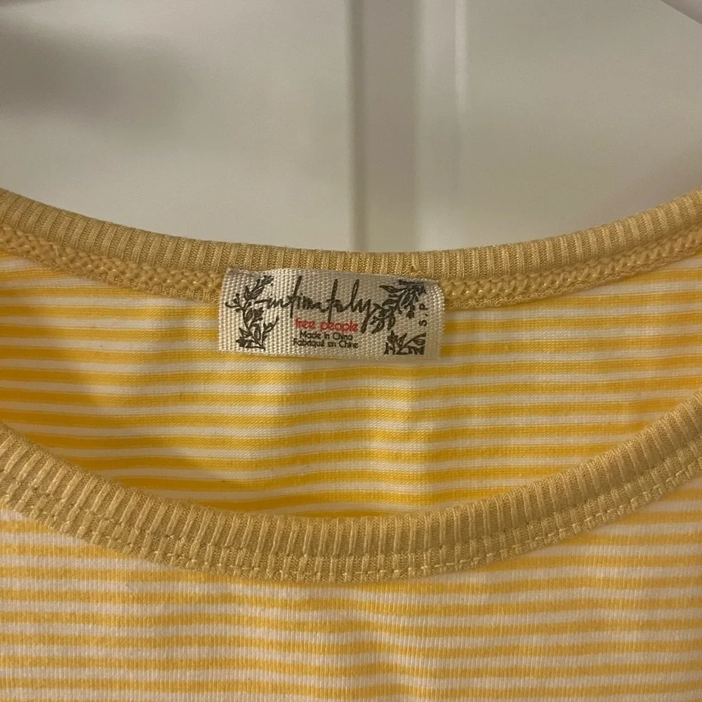 Free People Yellow Striped Short Sleeve Tee